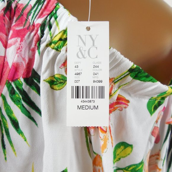 NEW YORK & CO Top M NWT White Floral On & Off the Shoulder Wrap Blouse Tie Waist - Picture 11 of 13